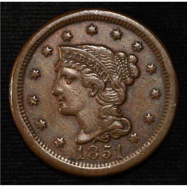 1851 BRAIDED HAIR LARGE CENT AU