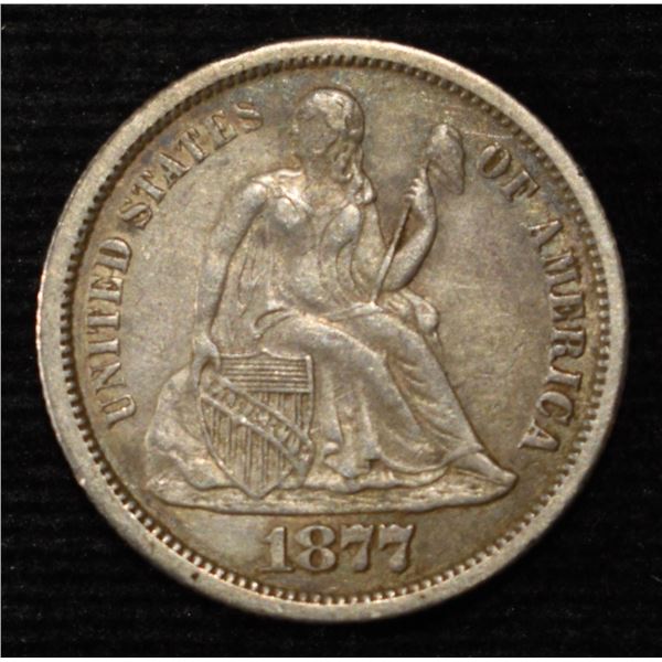 1877-CC LIBERTY SEATED DIME NICE ORIG AU