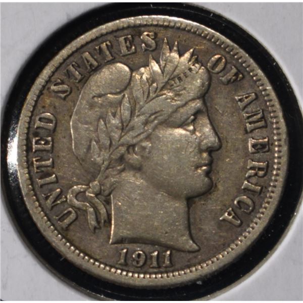 1911-S BARBER DIME CH XF