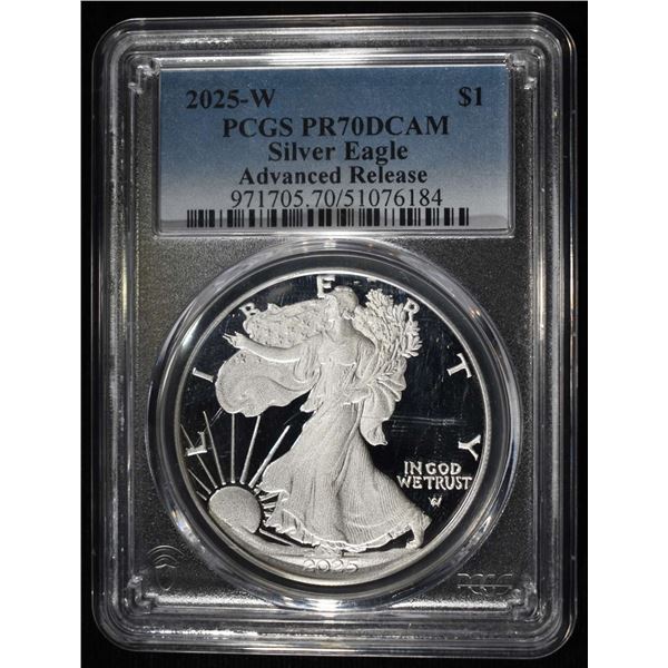 2025-W AMERICAN SILVER EAGLE PCGS PR70 DCAM AR