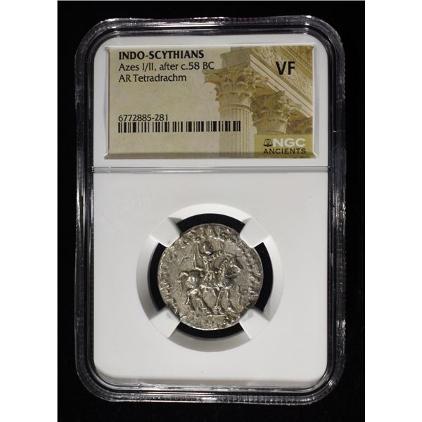 AFTER c.58 BC AZES I/II AR TETRADRACHM  NGC VF