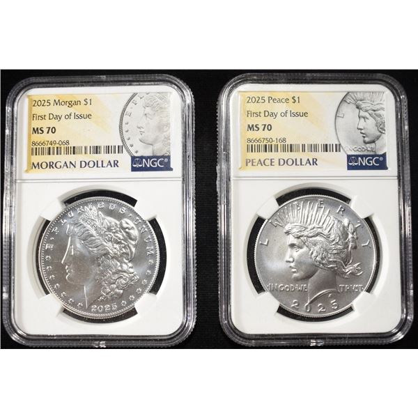 2025 MORGAN  AND PEACE DOLLARS NGC MS70 FDI