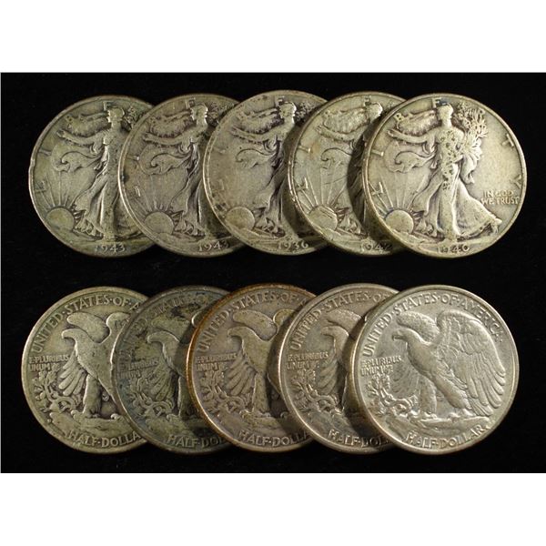 (10) WALKING LIBERTY HALF DOLLARS 90% SILVER