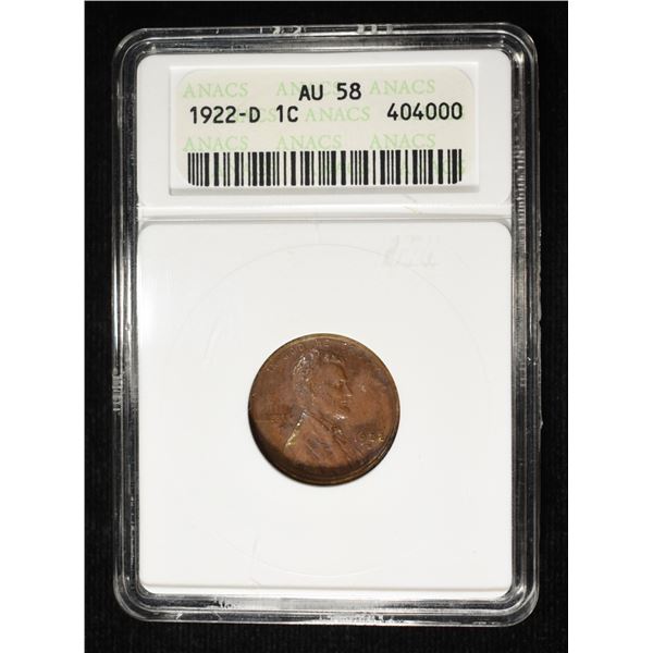 1922-D LINCOLN CENT ANACS AU-58