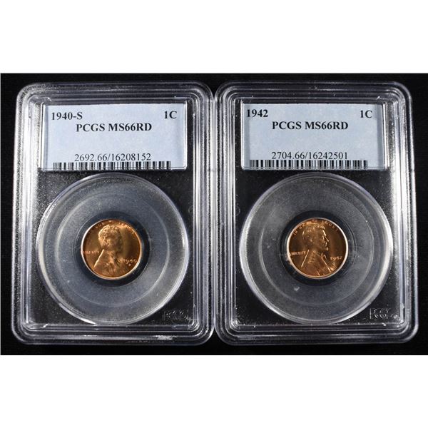 1940-S & 1942 LINCOLN CENTS PCGS MS-66 RD