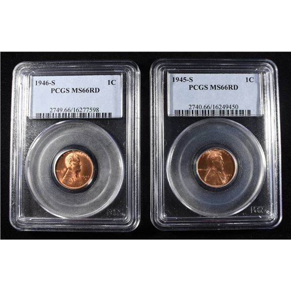 1945-S, 46-S LINCOLN CENTS PCGS MS-66 RD