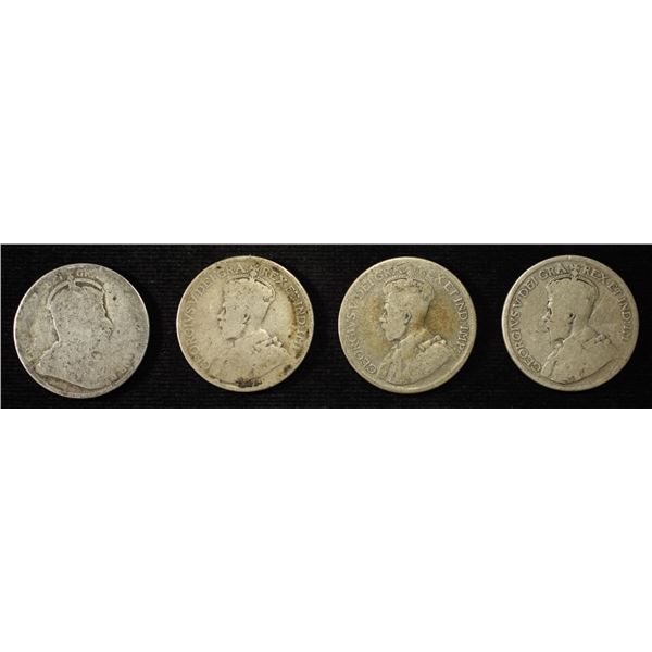 (4) 92.5% SILVER CANADIAN 25 CENTS