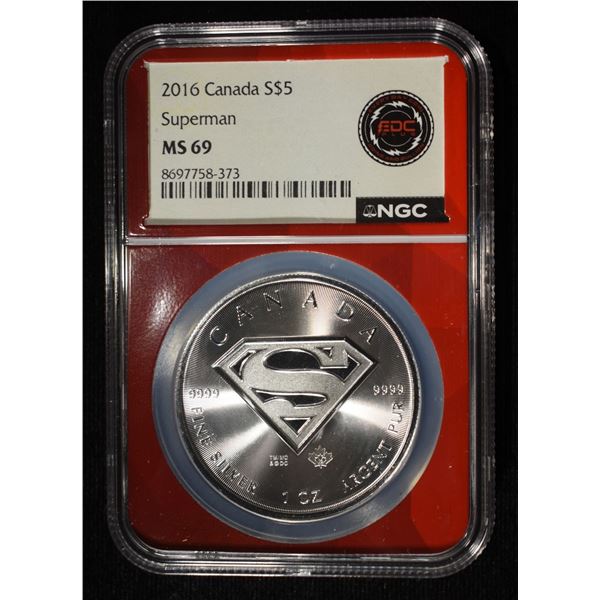 2016 1 OZ SILVER CANADA SUPERMAN NGC MS-69