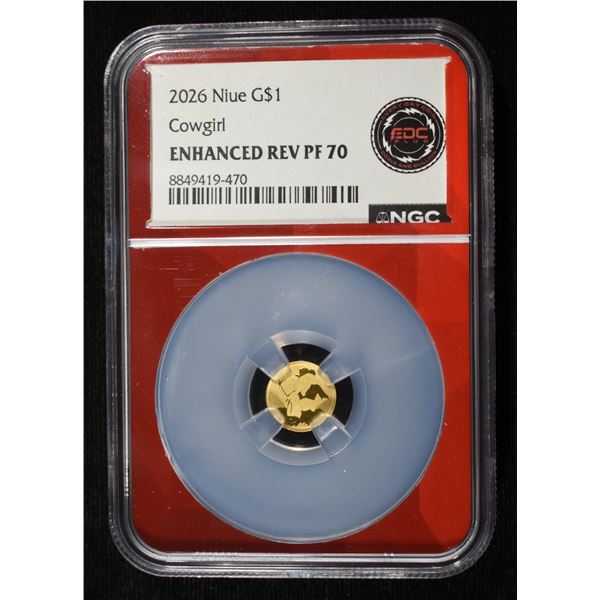 2026 $1 NIUE GOLD COWGIRL NGC ENHANCED REV PF70