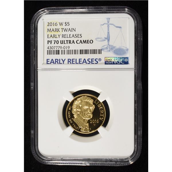 2016-W $5 GOLD MARK TWAIN NGC PF70 ULTRA CAMEO