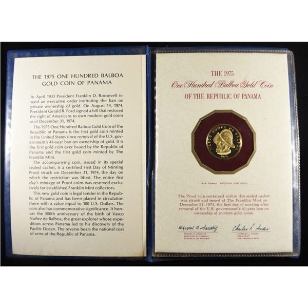1975 PANAMA 100 BALBOA GOLD WITH CERT
