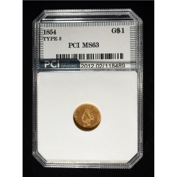 1854 TYPE 2 $1 GOLD PCI CH BU
