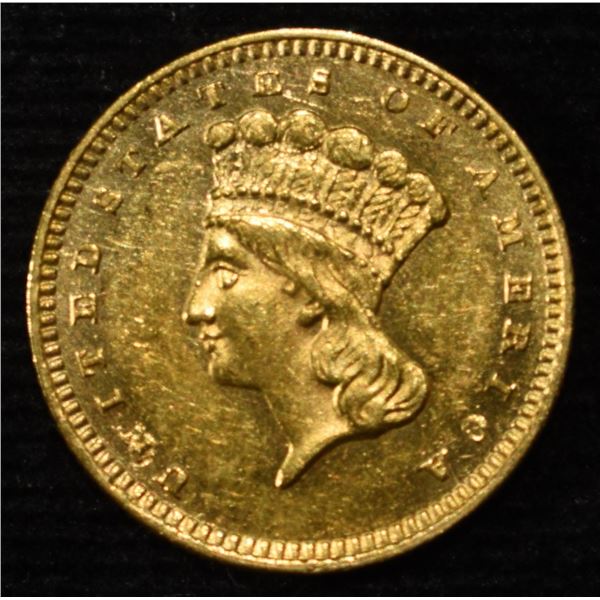 1862 $1 GOLD TYPE-3 CH BU PL
