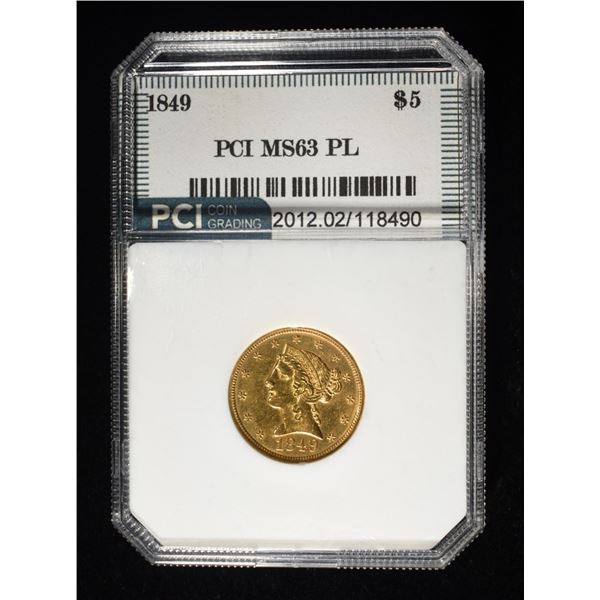 1849 LIBERTY $5 GOLD PCI CH BU PL