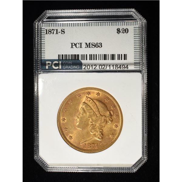 1871-S LIBERTY T2 $20 GOLD PCI CH BU