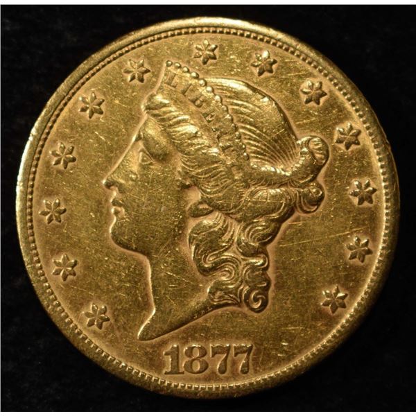 1877-CC $20 GOLD LIBERTY T3 AU