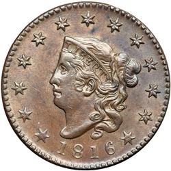 1816 N-6 R2 Partially Reeded Edge PCGS MS63 BR