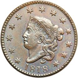 1818 Coronet Head 1C PCGS MS62 BR