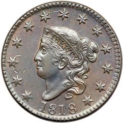1818 Coronet Head 1C PCGS MS62 BR