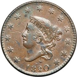 1820/19 N-1 R1 VF35+. Large Overdate 20 over 19.