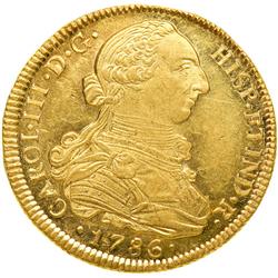 0989- Chile. 8 Escudos, 1786 So-DA (Santiago)