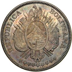 0967- Bolivia. Un Boliviano, 1884 F.E. (Potosi)