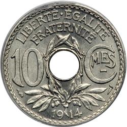 France. 10 Centimes, 1914-dash