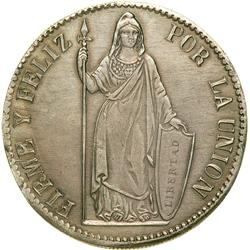 1199- Peru. Republic. 8 Reales, 1857 -Oz (Pasco)