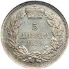 Image 2 : Serbia. 5 Dinars, 1879