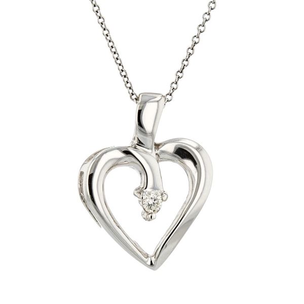 14K White Gold 0.10ctw Round Diamond Heart Pendant