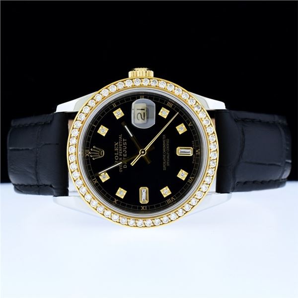 Rolex DateJust YG/SS 1.50ct Diam 36 Leather Strap
