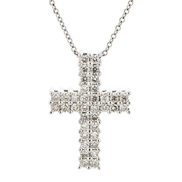 14K White Gold 0.60ctw Diamond Cross Pendant