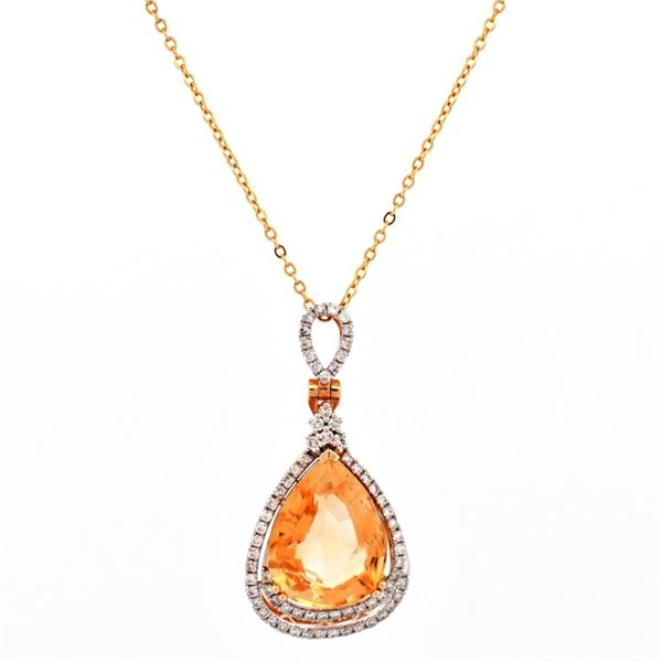 14K Yellow Gold 6.95ct Citrine & 0.56ct Dia Pendan