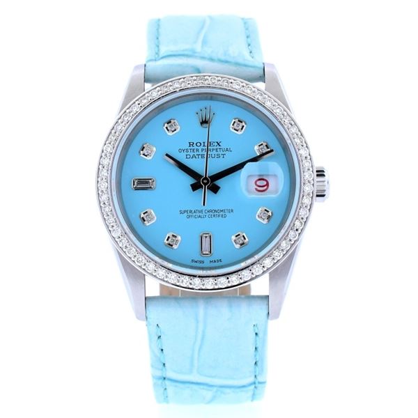 Rolex DateJust Tiffany Blue 1.50ct Diam 36 Leather