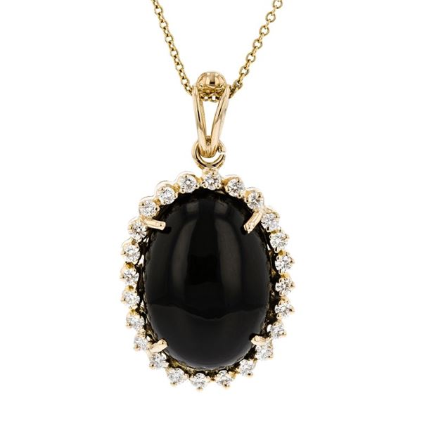 14K Yellow Gold 18MM Black Onyx & 0.40ctw Diamond