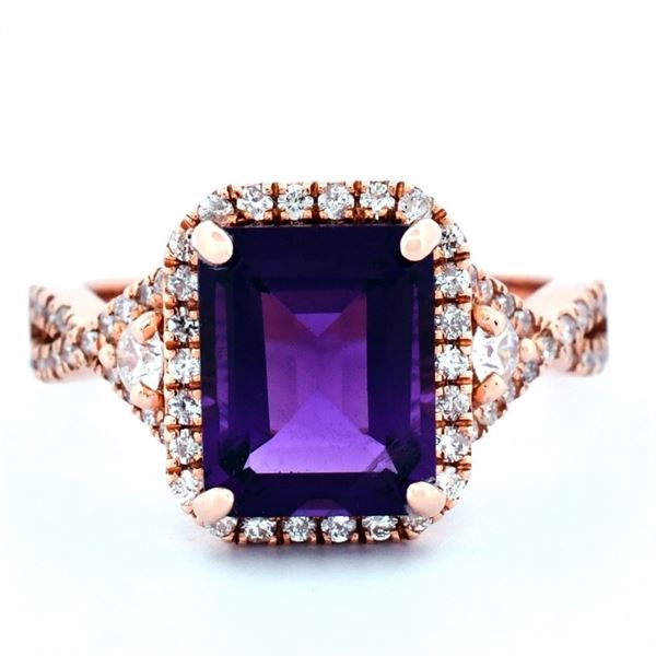 14K Rose Gold 3.50ct Amethyst 0.80ct Diamond Ring