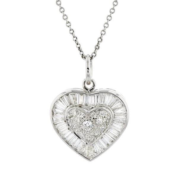 18K White Gold 1.25ctw Diamond Heart Pendant