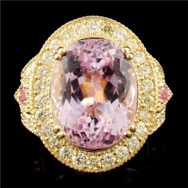 14K Gold 15.90ct Kunzite & 1.85ctw Diamond Ring