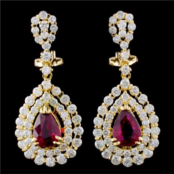 18K Gold 2.00ct Ruby & 2.75ctw Diamond Earrings