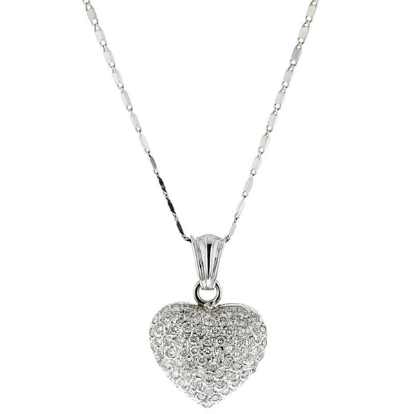 14K White Gold 2.00ct Diamond Heart Pendant