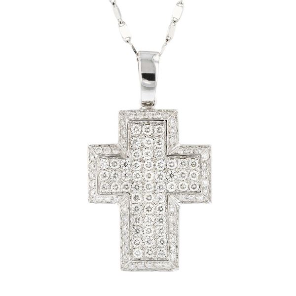 14K White Gold 2.35ctw Diamond Cross Pendant