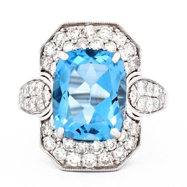 14K White Gold 4.98ct Topaz & 1.04ct Diamond Ring