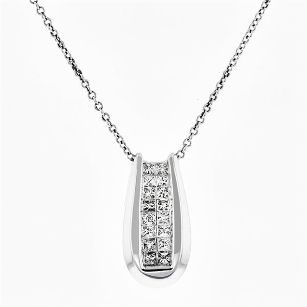 14K White Gold 0.70ctw Diamond Drop Pendant
