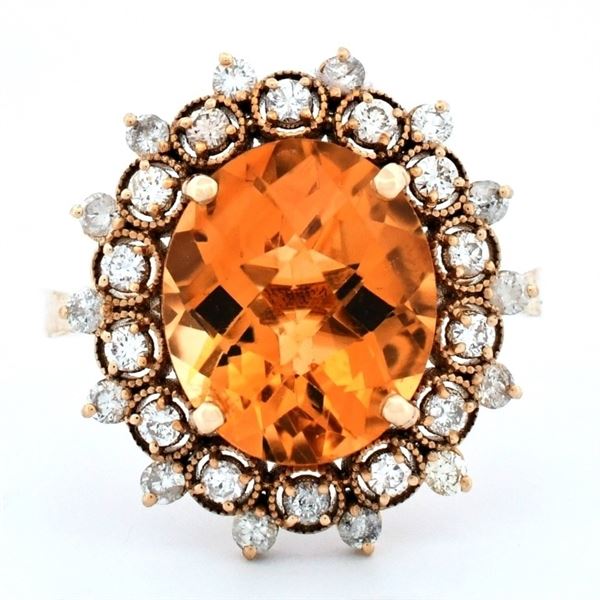 14K Gold 4.50ct Citrine & 0.65ct Diamond Ring