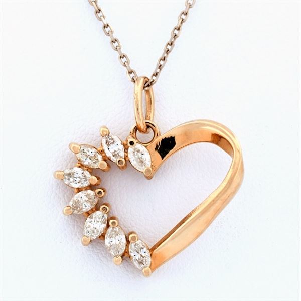 14K Gold 0.95ct Diamond Heart Pendant with Chain