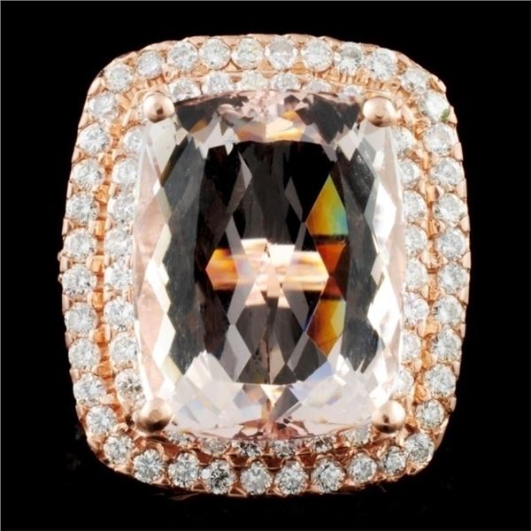 14K Gold 16.50ct Morganite & 2.00ctw Diamond Ring