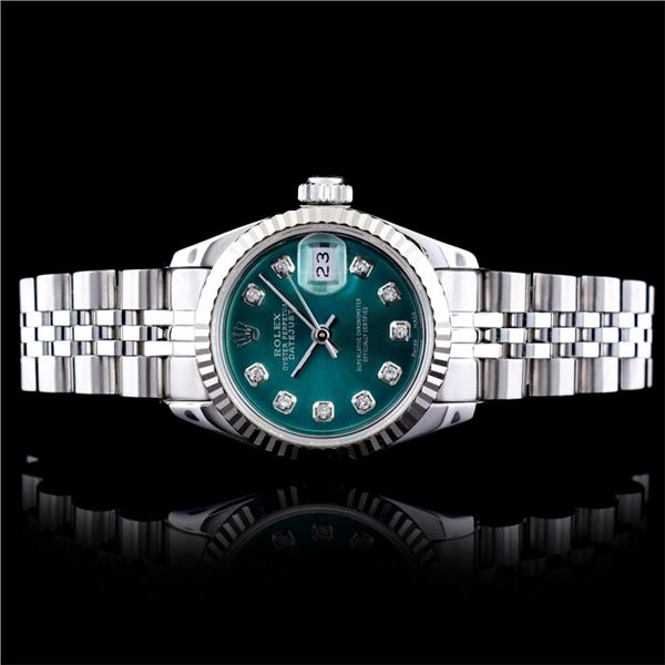 Rolex DateJust SS Teal Diamond 26 Wristwatch