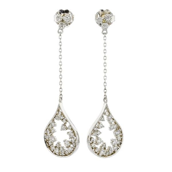 14K White Gold 0.80ctw Diamond Dangling Earrings