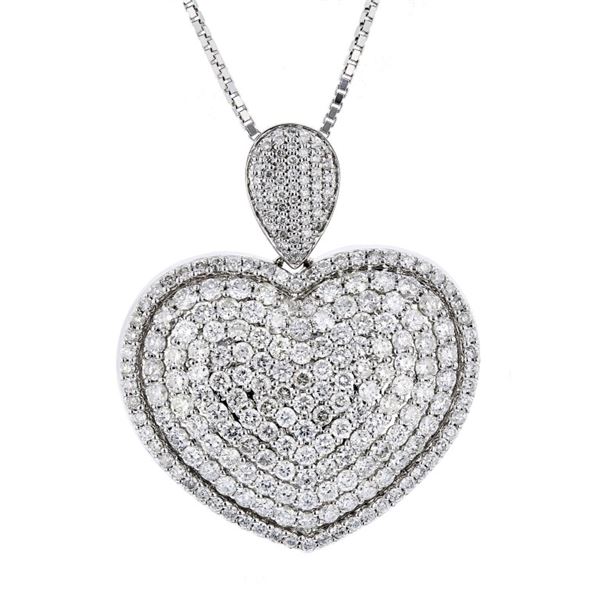 14K White Gold 4.55ctw Diamond Heart Pendant