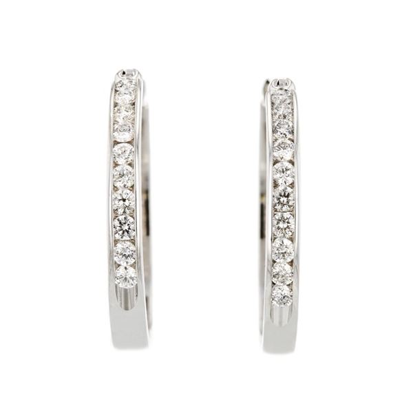 14K White Gold 0.80ctw Diamond Hoop Earrings